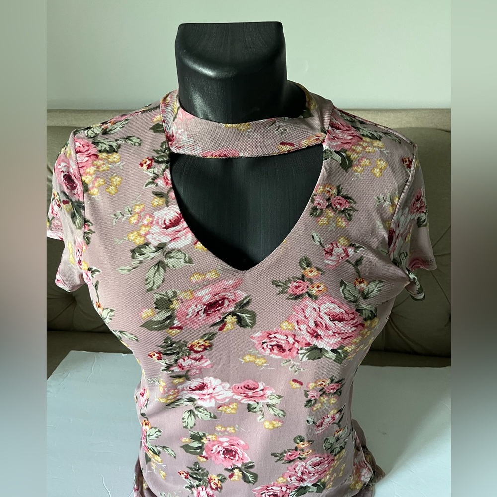 Almost Famous, cut out, sheer back, short sleeved top. Size large